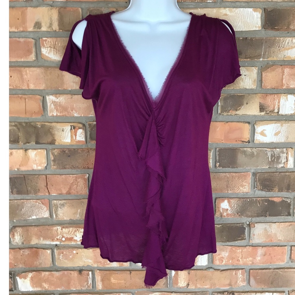 Banana Republic Women’s Purple Ruffled Front V-Neck Top Size XS